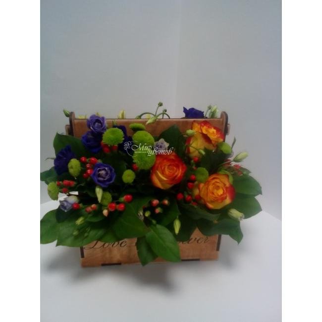 Композиция в ящике «Спасибо мама»